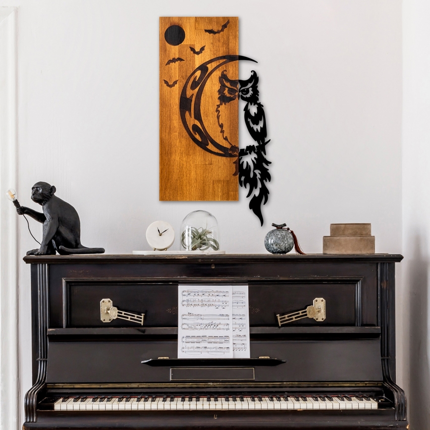 Διακοσμητικό τοίχου 36x66 εκ. κουκουβάγια ξύλο/μέταλλο