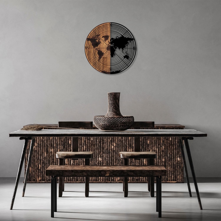 Διακοσμητικό τοίχου διάμετρος 56 εκ. χάρτης ξύλο/μέταλλο