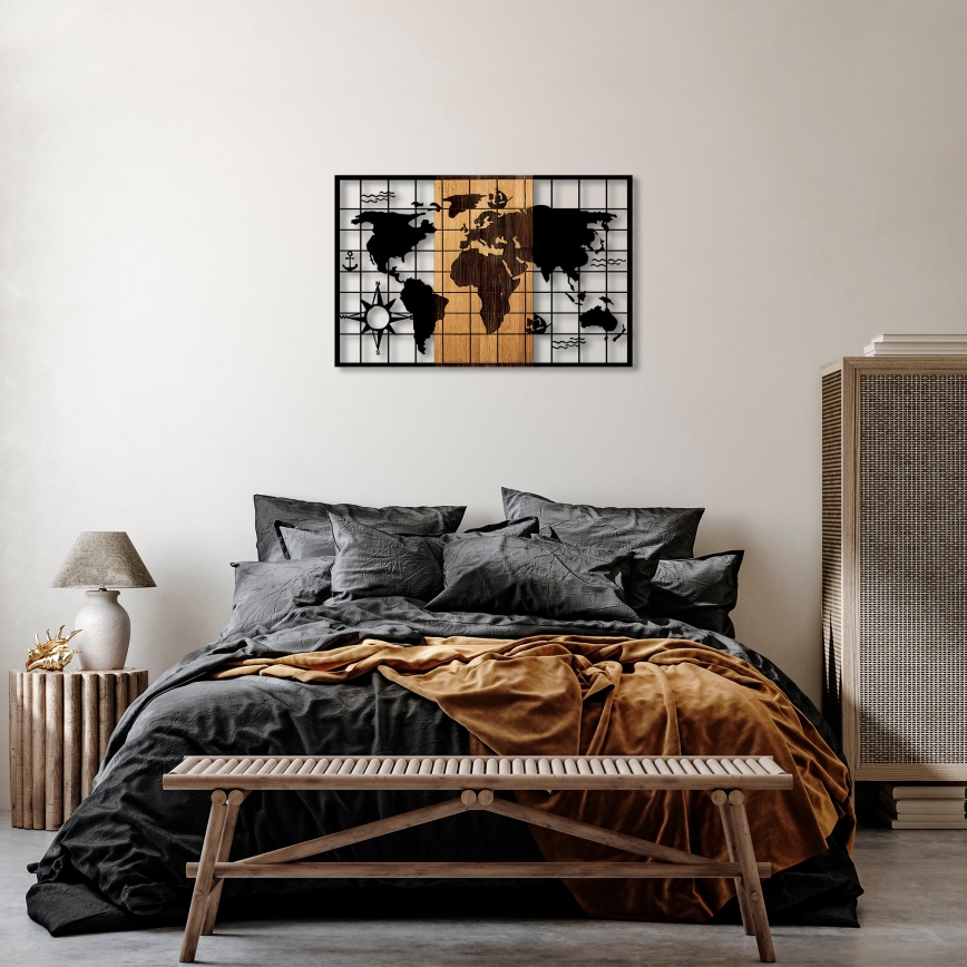 Διακοσμητικό τοίχου 90x58 εκ. χάρτης ξύλο/μέταλλο