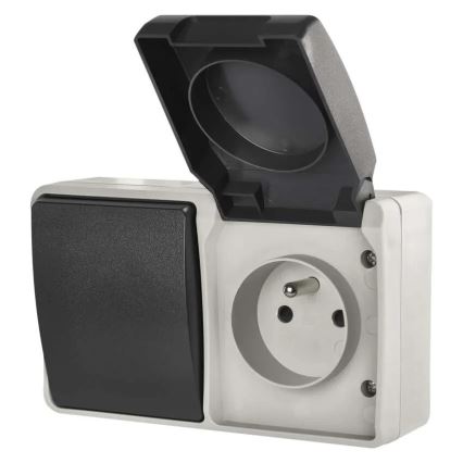 Διακόπτης εναλλασσόμενου ρεύματος οικιακός αρ. 6 με πρίζα 250V/16A IP44 γκρι