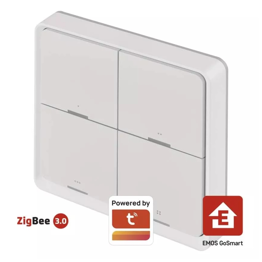 Διακόπτης τετραπλός GoSmart 1xCR2430 Tuya λευκό