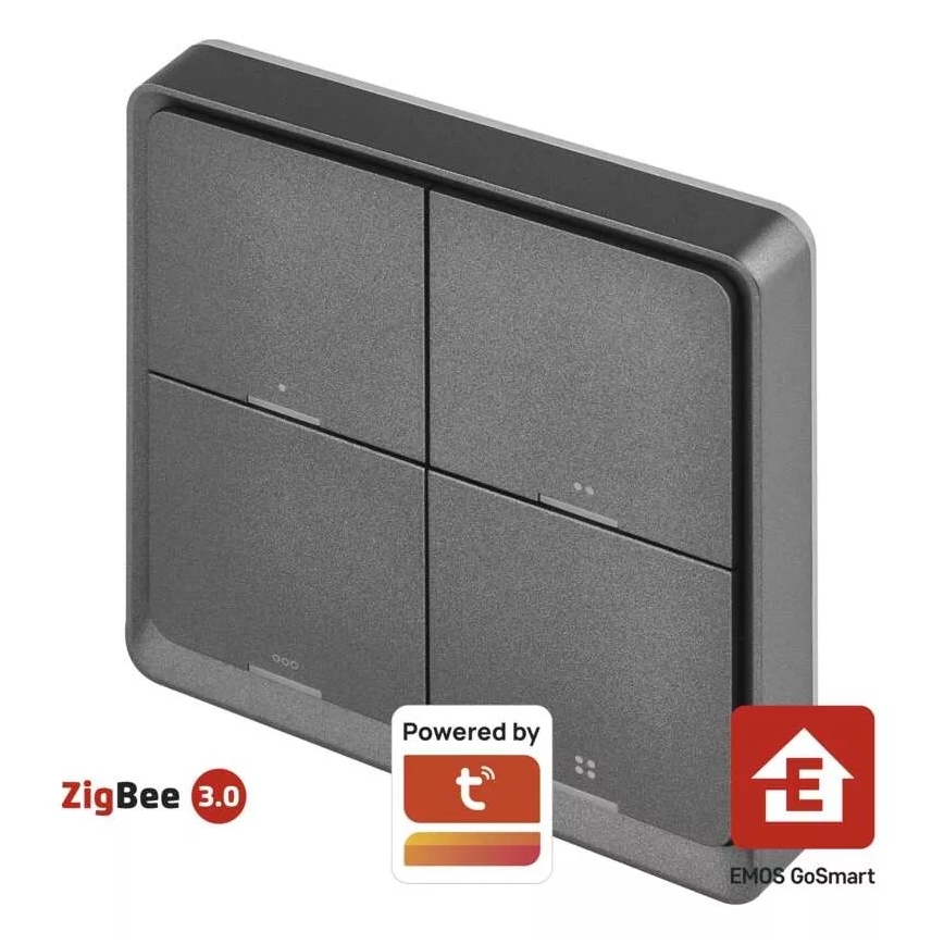 Διακόπτης τετραπλός GoSmart 1xCR2430 Tuya μαύρο