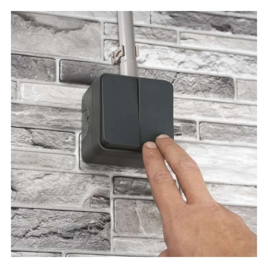 Διακόπτης τοίχου 2 πλήκτρων, εναλλασσόμενος, αρ. 6+6, IP55, ανθρακί