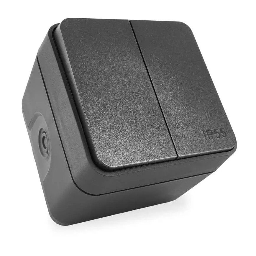 Διακόπτης τοίχου 2 πλήκτρων, εναλλασσόμενος, αρ. 6+6, IP55, ανθρακί