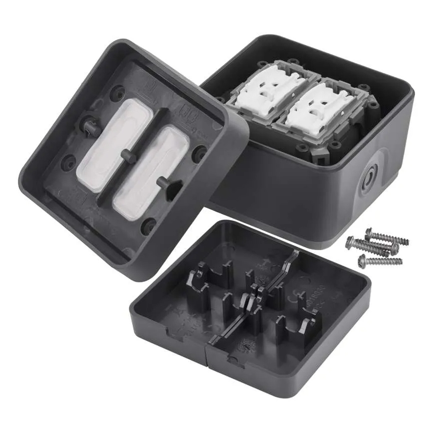 Διακόπτης τοίχου 2 πλήκτρων, εναλλασσόμενος, αρ. 6+6, IP55, ανθρακί