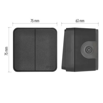 Διακόπτης τοίχου 2 πλήκτρων, εναλλασσόμενος, αρ. 6+6, IP55, ανθρακί