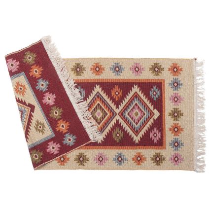 Διπλής όψης ανατολίτικο χαλί KILIM 80x150 cm κόκκινο/μπεζ