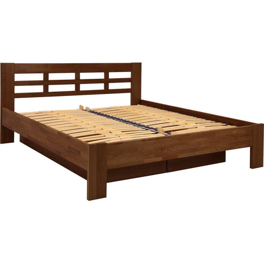 Διπλό κρεβάτι από μασίφ ξύλο με αποθηκευτικό χώρο ANGELA 180x200 εκ. σε σκούρο καρύδι