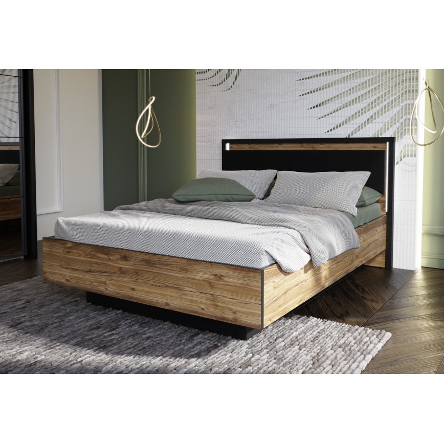 Διπλό κρεβάτι με αποθηκευτικό χώρο OREN 140x200 cm καφέ/μαύρο