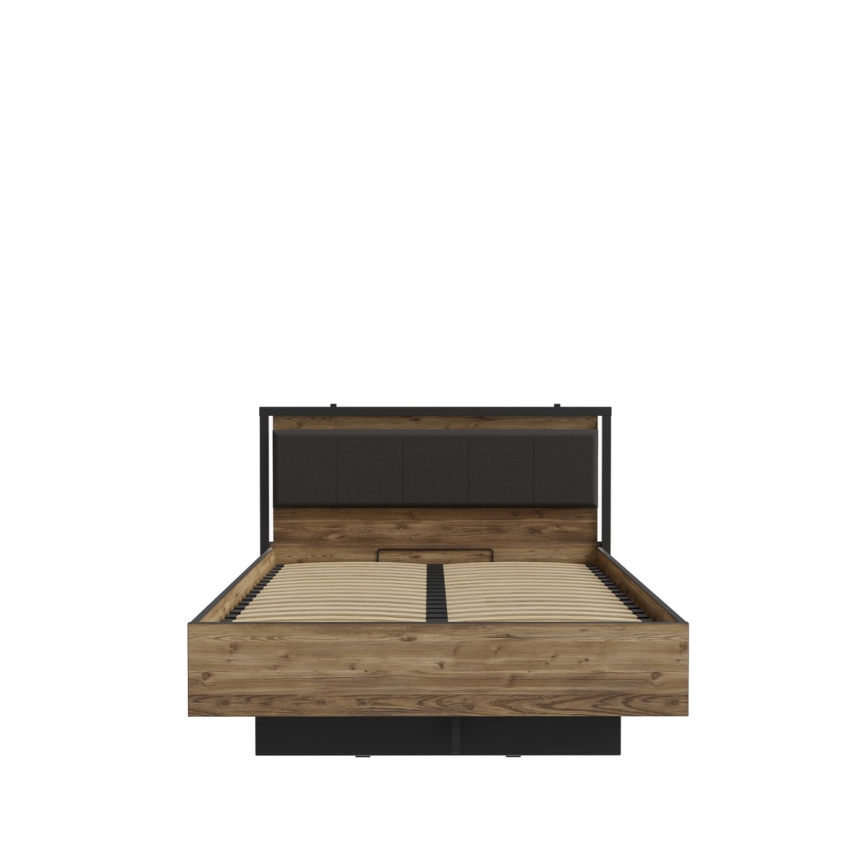 Διπλό κρεβάτι με αποθηκευτικό χώρο OREN 140x200 cm καφέ/μαύρο