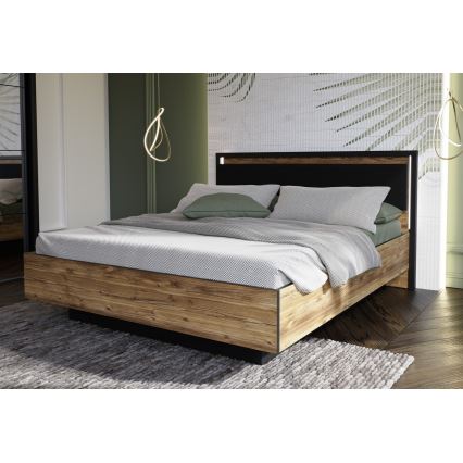 Διπλό κρεβάτι με αποθηκευτικό χώρο OREN 160x200 cm καφέ/μαύρο