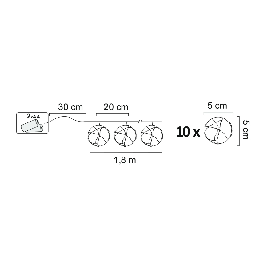 Διακοσμητικά λαμπάκια LED AHNE 10xLED/2xAA 2,1 m θερμό λευκό