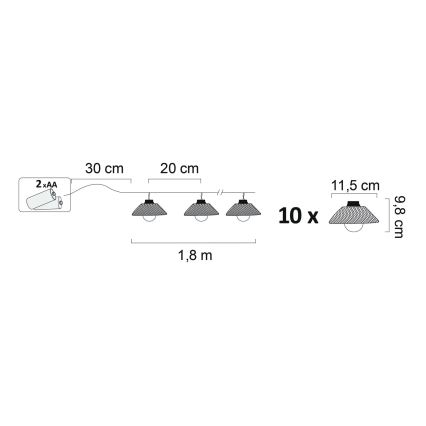 Διακοσμητικά λαμπάκια LED ASTRA 10xLED/2xAA 2,1 m μαύρο