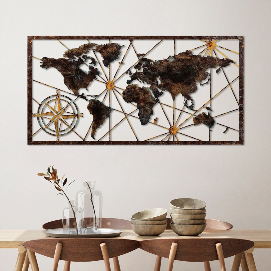 Διακοσμητικό τοίχου 120x60 cm  παγκόσμιος χάρτης μεταλλικό