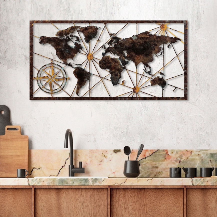 Διακοσμητικό τοίχου 120x60 cm  παγκόσμιος χάρτης μεταλλικό