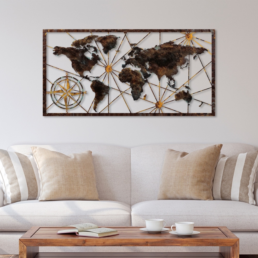 Διακοσμητικό τοίχου 120x60 cm  παγκόσμιος χάρτης μεταλλικό