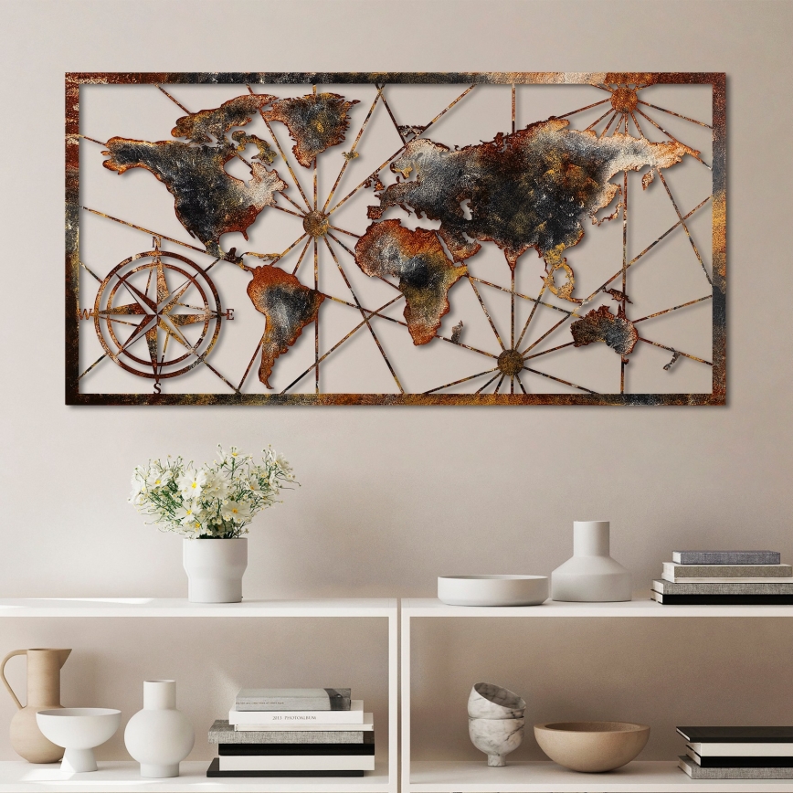 Διακοσμητικό τοίχου 120x60 cm  παγκόσμιος χάρτης μεταλλικό