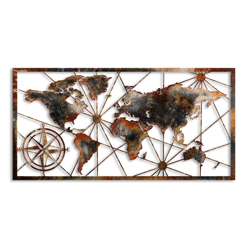 Διακοσμητικό τοίχου 120x60 cm  παγκόσμιος χάρτης μεταλλικό