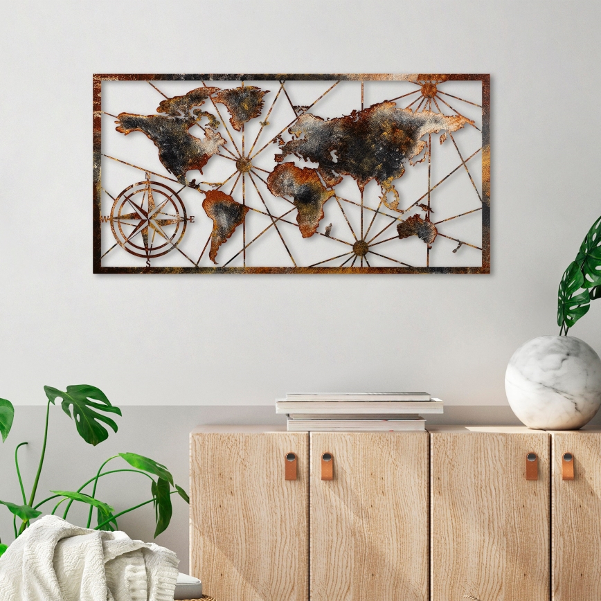 Διακοσμητικό τοίχου 120x60 cm  παγκόσμιος χάρτης μεταλλικό