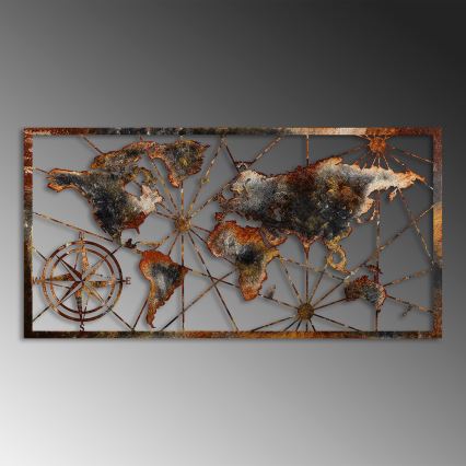 Διακοσμητικό τοίχου 120x60 cm  παγκόσμιος χάρτης μεταλλικό