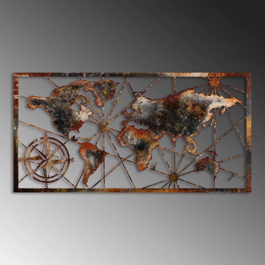 Διακοσμητικό τοίχου 120x60 cm  παγκόσμιος χάρτης μεταλλικό