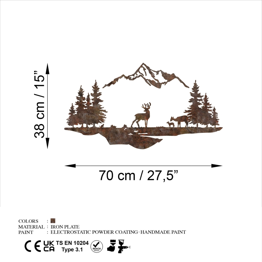 Διακοσμητικό τοίχου 2 τμχ 70x38 cm ελάφι μεταλλικό/καφέ