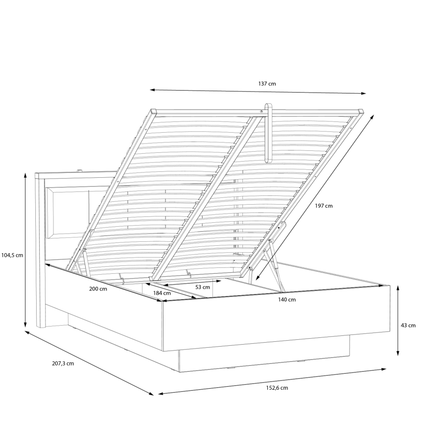Διπλό κρεβάτι OREN με αποθηκευτικό χώρο 140x200 cm καφέ/μαύρο