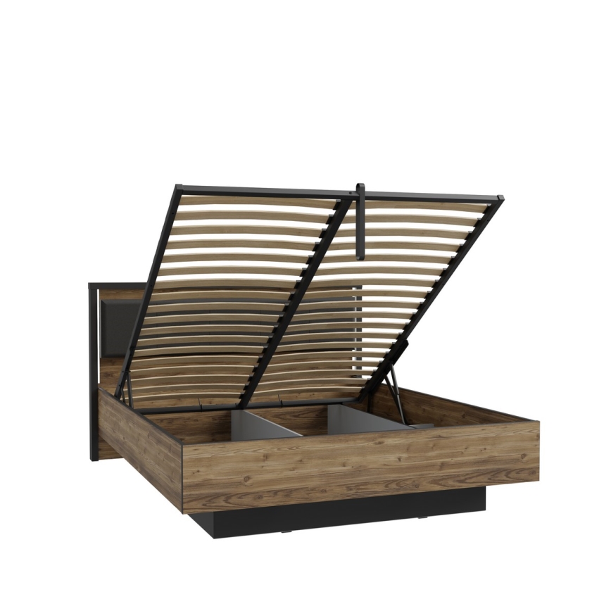 Διπλό κρεβάτι με αποθηκευτικό χώρο OREN 160x200 cm, καφέ/μαύρο