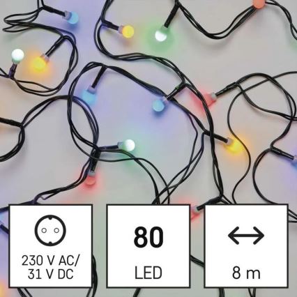 Εξωτερική χριστουγεννιάτικη LED γιρλάντα 80xLED/8 λειτουργίες 13m πολύχρωμη IP44