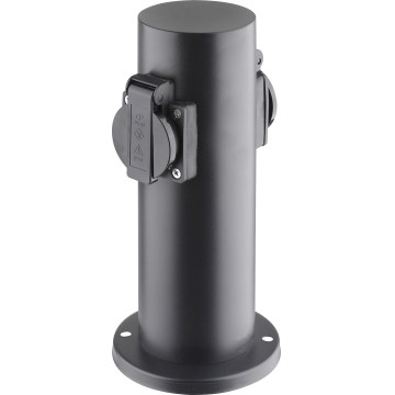 Εξωτερικός στύλος με 2 πρίζες 230V IP44, μαύρος, στρογγυλός