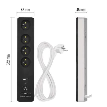 Έξυπνη πολύπριζα με διακόπτη GoSmart 4Z + 1xUSB-A + 1xUSB-C 2 μ Wi-Fi Tuya