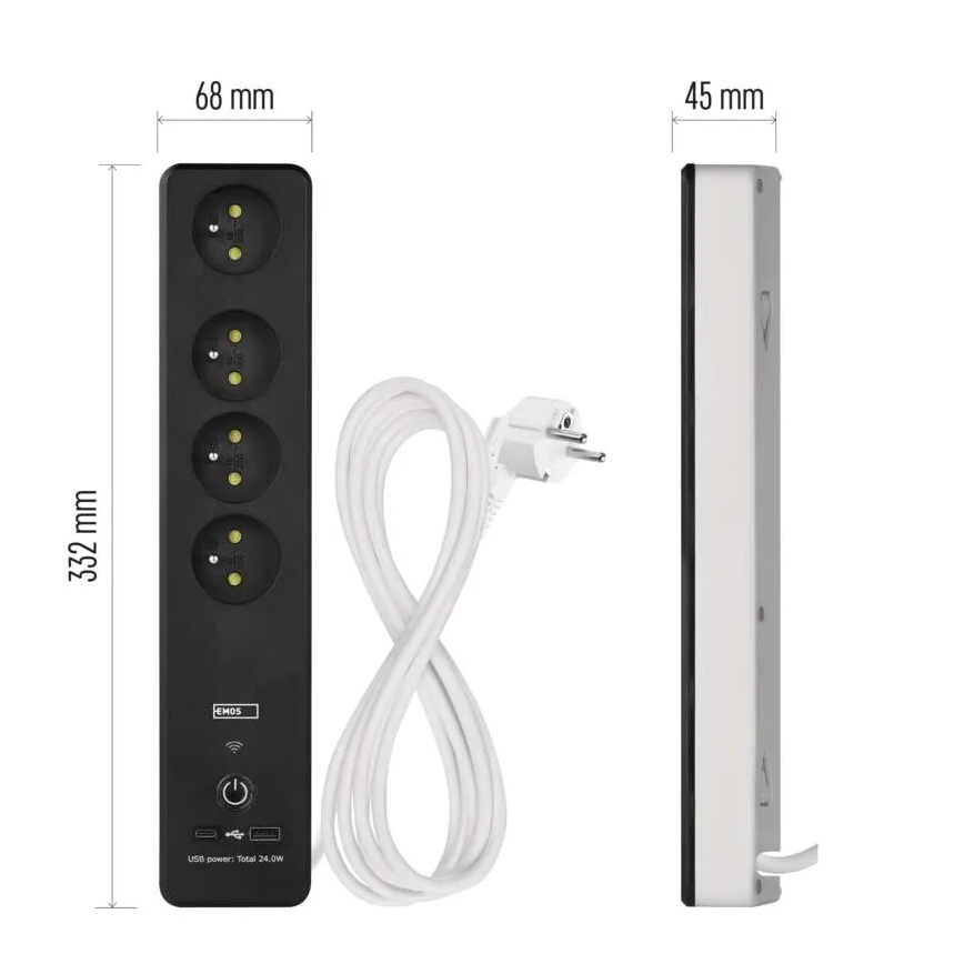 Έξυπνη πολύπριζα με διακόπτη GoSmart 4Z + 1xUSB-A + 1xUSB-C 2 μ Wi-Fi Tuya