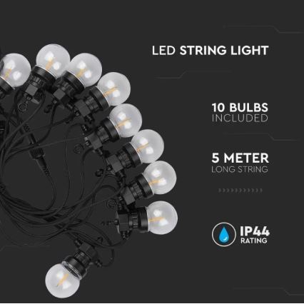 Εξωτερικά λαμπάκια LED STRING 5m 10xLED/0,4W/24/230V 3000K IP44