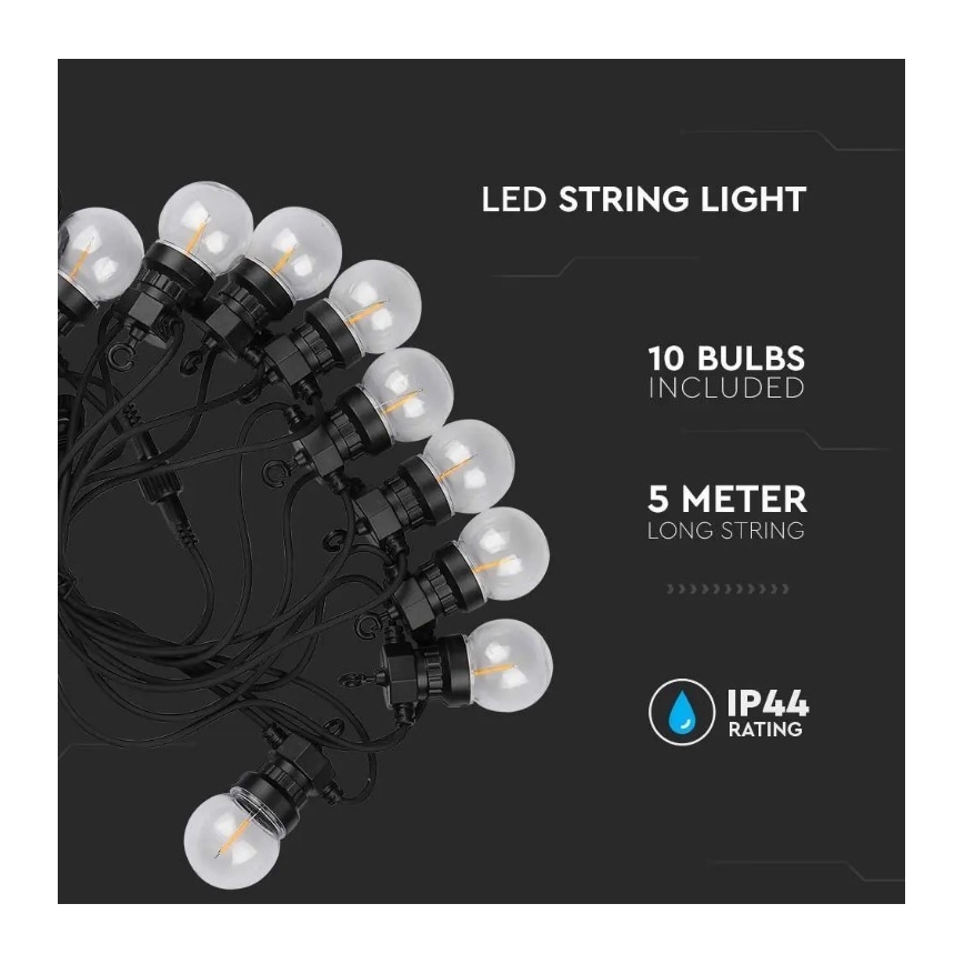 Εξωτερικά λαμπάκια LED STRING 5m 10xLED/0,4W/24/230V 3000K IP44