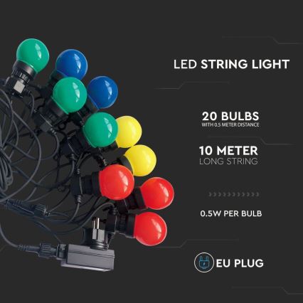 Εξωτερική γιρλάντα LED STRING RGB 10m 20xLED/0,5W/230V IP44