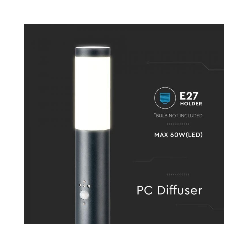 Εξωτερική λάμπα με αισθητήρα 1xE27/60W/230V IP44 80cm ανθρακί