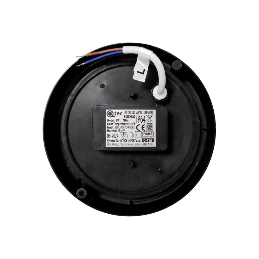 Εξωτερικό οροφής φωτιστικό LED/8W/230V 4200K Ø 14 cm IP64 μαύρο