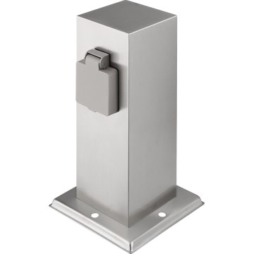 Εξωτερικός κολωνάκι πρίζας 2 θέσεων 230V IP44 ματ χρώμιο τετράγωνο