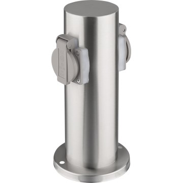 Εξωτερικός στύλος με 2 πρίζες 230V IP44, ματ χρώμιο, στρογγυλός