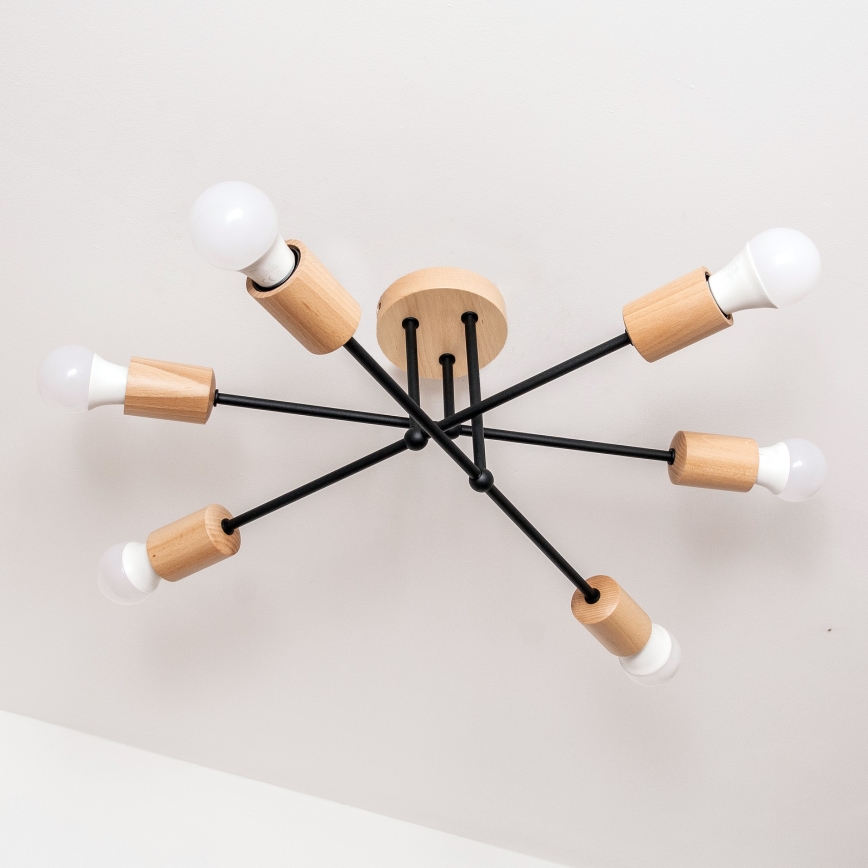 Επιφανειακό φωτιστικό οροφής CAMBRIDGE 6xE27/15W/230V σε φινίρισμα πεύκου