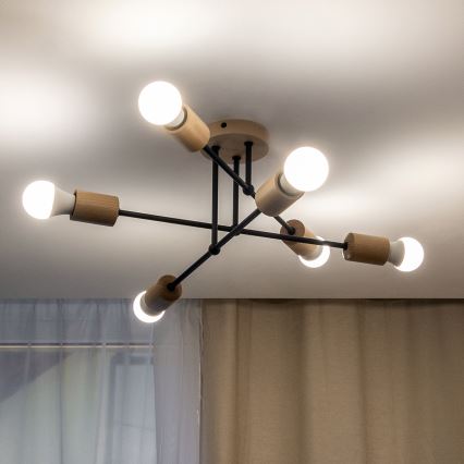 Επιφανειακό φωτιστικό οροφής CAMBRIDGE 6xE27/15W/230V σε φινίρισμα πεύκου