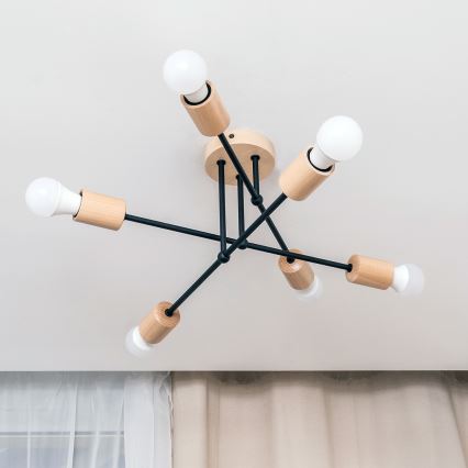 Επιφανειακό φωτιστικό οροφής CAMBRIDGE 6xE27/15W/230V σε φινίρισμα πεύκου