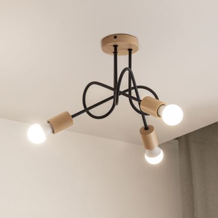 Επιφανειακός πολυέλαιος OXFORD 3xE27/15W/230V πεύκο/μαύρο