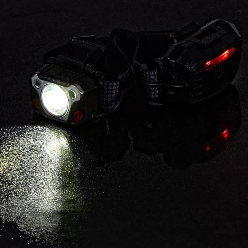 LED Dimming επαναφορτιζόμενο φακός κεφαλής με αισθητήρα με λειτουργία power bank και κόκκινο φωστικό LED/10W/5V IP44 1200 γυαλιστερό 4000 mAh