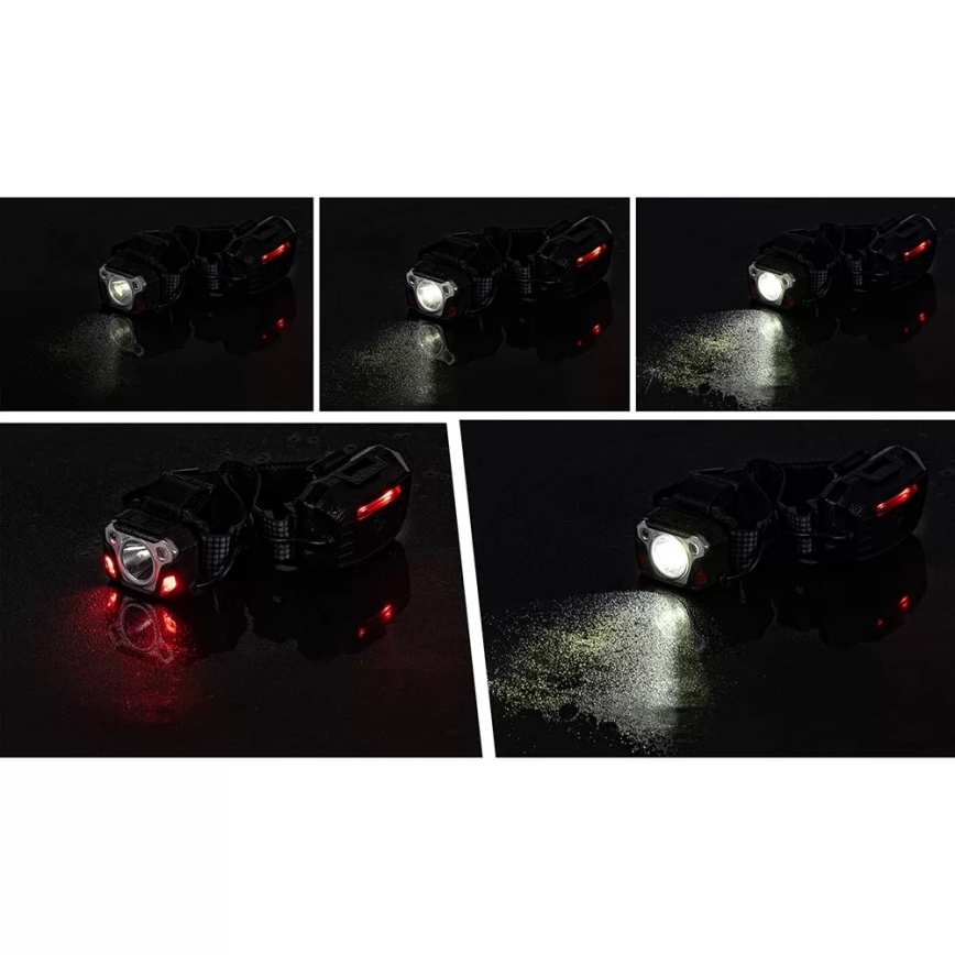 LED Dimming επαναφορτιζόμενο φακός κεφαλής με αισθητήρα με λειτουργία power bank και κόκκινο φωστικό LED/10W/5V IP44 1200 γυαλιστερό 4000 mAh