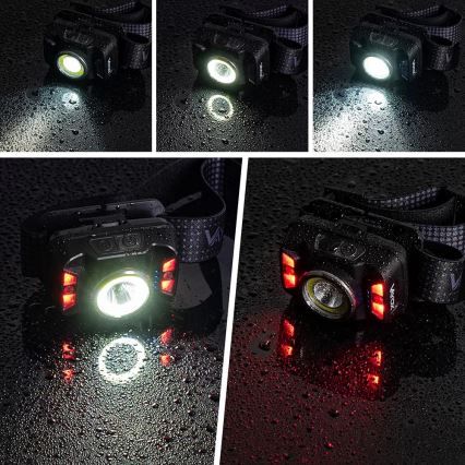 LED Dimming επαναφορτιζόμενο φακός κεφαλής με αισθητήρα και κόκκινο φωστικό LED/15W/5V IP66 430 γυαλιστερό 1800 mAh