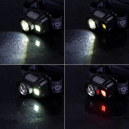 LED Dimming επαναφορτιζόμενο φακός κεφαλής με αισθητήρα και κόκκινο φωστικό LED/6W/5V/3xAAA IP44 500 γυαλιστερό 1200 mAh