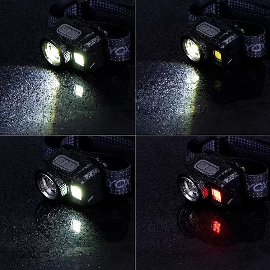 LED Dimming επαναφορτιζόμενο φακός κεφαλής με αισθητήρα και κόκκινο φωστικό LED/6W/5V/3xAAA IP44 500 γυαλιστερό 1200 mAh