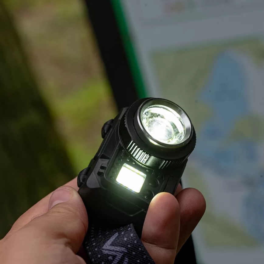 LED Dimming επαναφορτιζόμενο φακός κεφαλής με αισθητήρα και κόκκινο φωστικό LED/6W/5V/3xAAA IP44 500 γυαλιστερό 1200 mAh