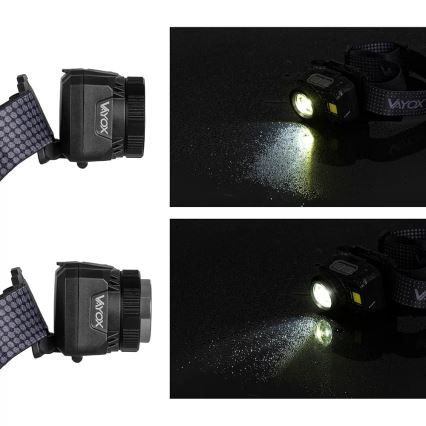LED Dimming επαναφορτιζόμενο φακός κεφαλής με αισθητήρα και κόκκινο φωστικό LED/6W/5V/3xAAA IP44 500 γυαλιστερό 1200 mAh